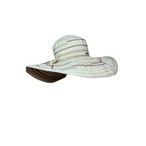 Scala Collection Sun Hat One Size Striped Brown‎ Beige Ribbon Wide Brim Packable